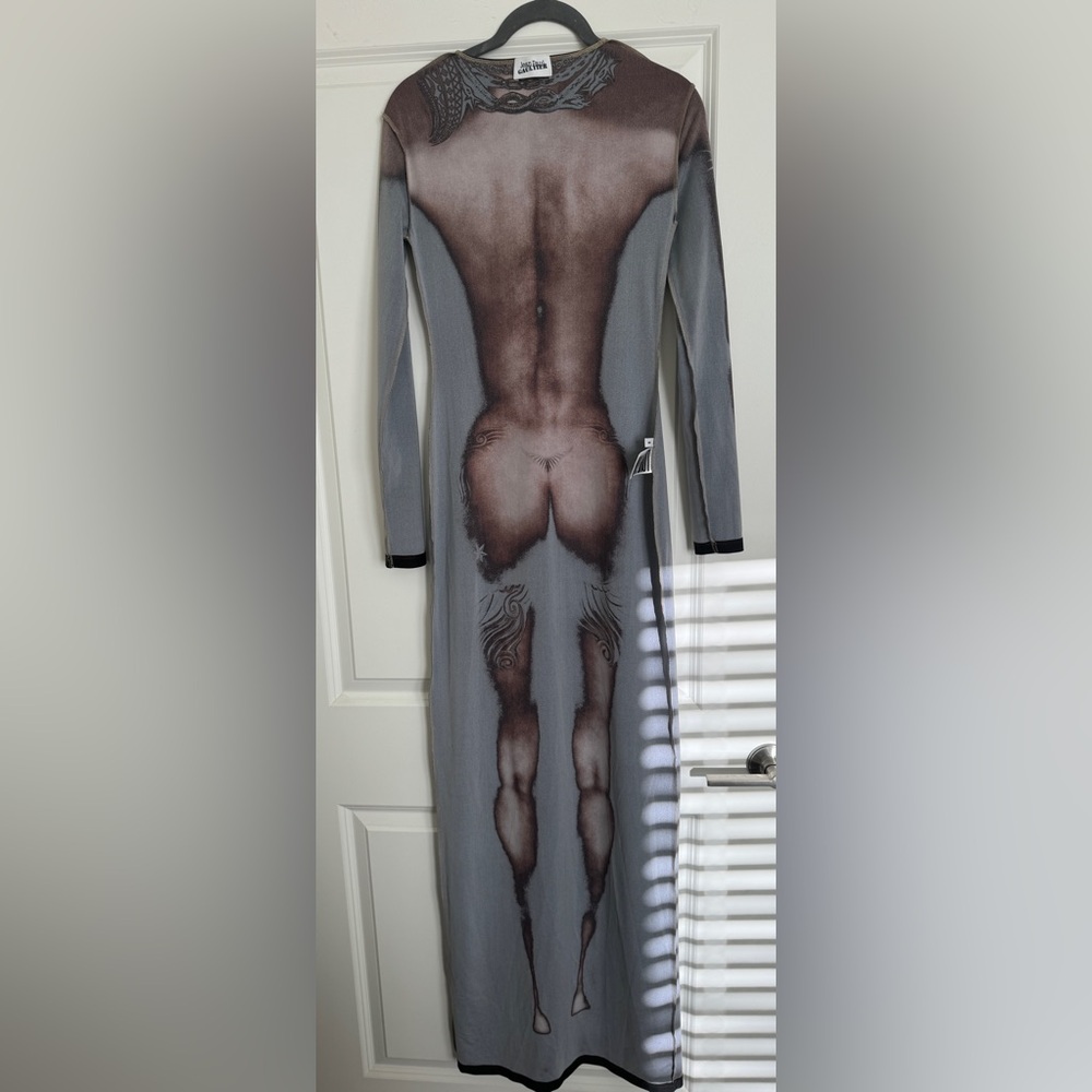 Jean Paul Gautier The Long Ebony Body Tattoo Dress Dark Nude Size S - Picture 15 of 16